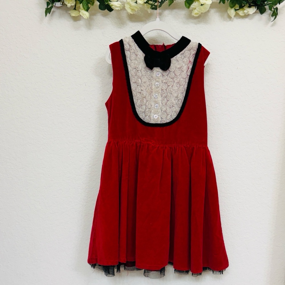 Harajuku Mini • Girls Red Velvet Tuxedo Bow Holiday Party Dress